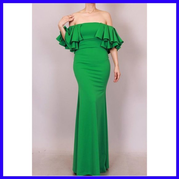 Dresses & Skirts - NWT Ruffled Off Shoulder Mermaid Maxi Dress Green